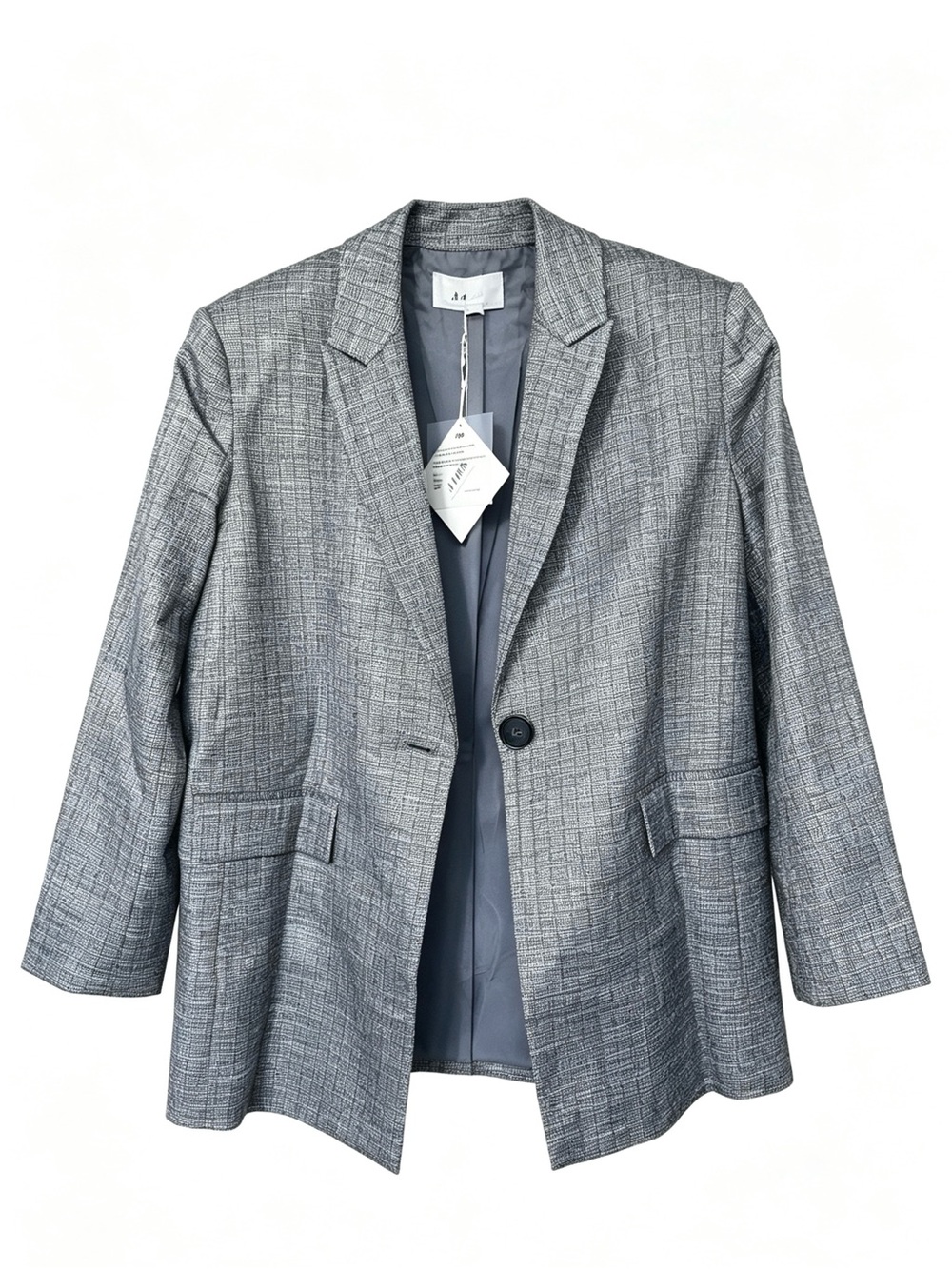J.ING Gray Textured Single-Button Blazer